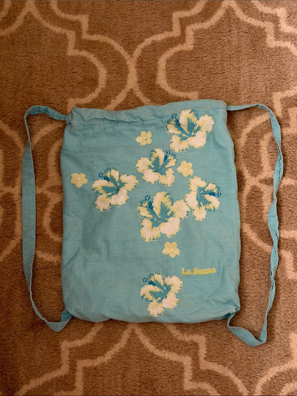 La SENZA Turquoise Floral Drawstring Backpack